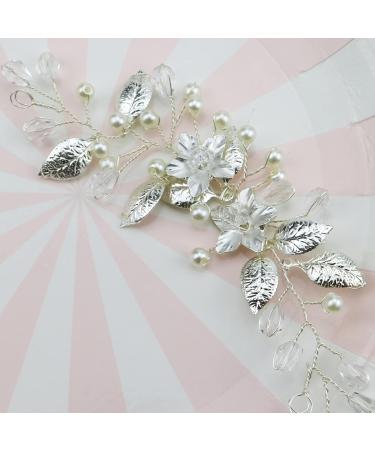 DonLeeving Bride Wedding Hair Vine Silver Bridal Flower Headband Leaf Hair Dress Pearl Hair Accessories for Women and Girls 15cm x4.5cm - Buy Online on GoSupps.com