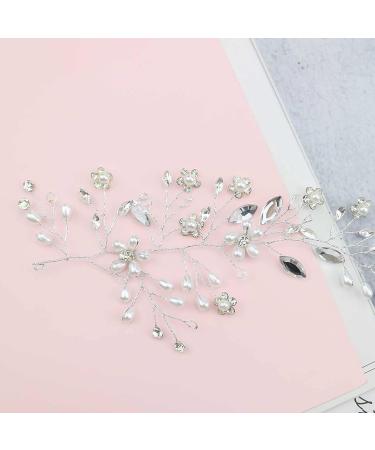 Pearl Wedding Hair Vine Silver Bridal Headband Crystal Wedding Headpiece Bridal Hair Accessories for Women and Girls - Buy Online on GoSupps.com