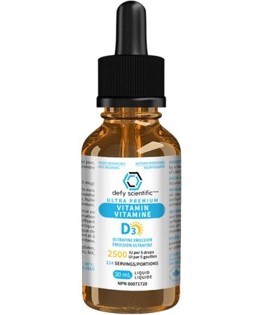 Defy Scientific Ultrafine Emulsion Vitamin D3 2500 IU Liquid (30 mL) Ultra Premium - For Maintenance of Healthy Immune System Bones and Teeth - Gluten and Dairy Free - Buy Online on GoSupps.com