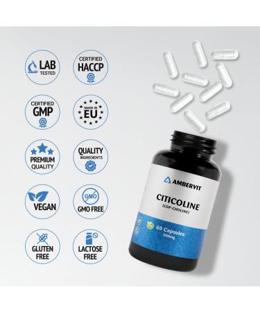 Citicoline CDP Choline 500mg - 60 Capsules - Dosage lev pour la m moire la concentration et le soutien mental - Sans additifs ind sirables - 2 mois d'approvisionnement | Ambervit - Buy Online on GoSupps.com
