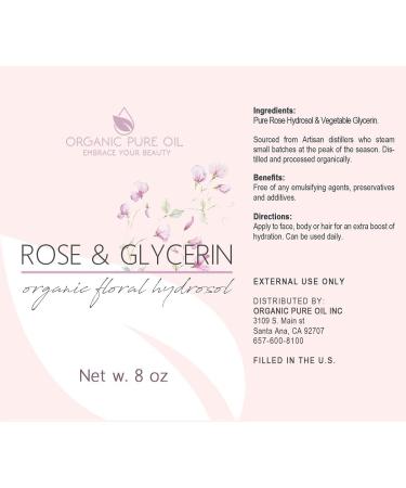 Rosewater Glycerin Mist Toner Spray - 100% Pure Rose Hydrosol and Glycerine, Moisturizing Cleanser for Face, Skin, Hair - 8 oz - Buy Online on GoSupps.com