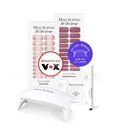 Original Miss Sophie UV Starterset I self -adhesive UV nail foils I nail sticker in Rosewood Love & Iced Coffee I No splinters I Long hold I quick & simple application starter set (rosewood love uv / iced coffee uv) - Buy Online on GoSupps.com