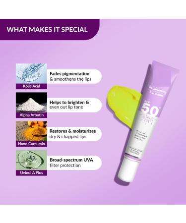 Brightening Lip Balm With SPF 50 PA+++ for Pigmented & Dry Lips | 4% Kojic Acid 2% Alpha Arbutin | Moisturizes Hydrates & Brightens Pigmented Lips | For Unisex - 15Ml Purple - Buy Online on GoSupps.com