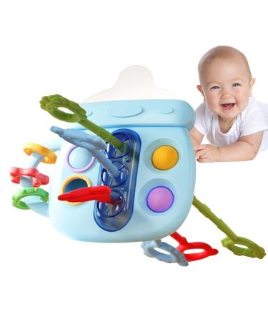 Zceplem pull cord toys bottle-shaped dental help for babies tooth toys for children |Silicone tooth aid early learning toys for teething sensory toys for small children sky blue