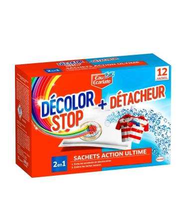 D color Stop Action Ultime 2-in-1 12 Sachets Anti-Bleaching Sachets + Stain Remover Against Tenacious Stains & Color T