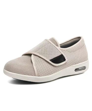 Men's Elderly Adjustable Wide Width Diabetic Shoes Breathable Shoes Non Slip Velcro Shoes for Swollen Feet Edema Widening Breathable Sneakers 10 Beige