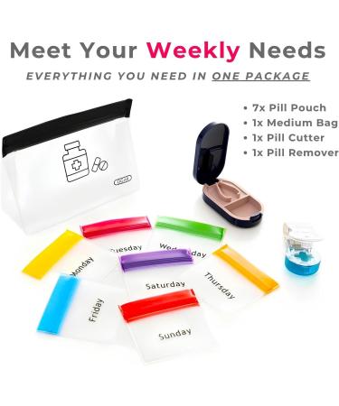 Pill Pouch Bags - Reusable 7-Day Travel-Sized Color-Coded Organizers for Pills & Vitamins | Includes Pill Cutter & Remover | Perfect for International Shipping - Buy Online on GoSupps.com