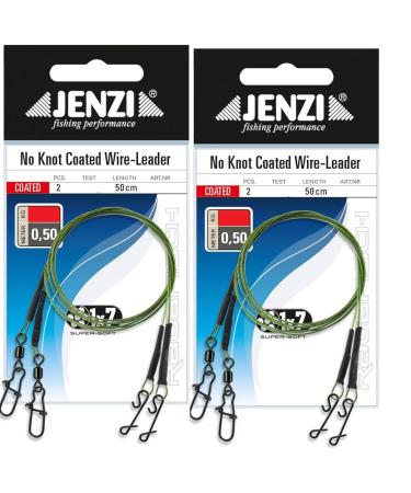 Set: 4 pieces x 1x7 steel leader with vertebrae and knotless connector of Jenzi 5 7 9 12 & 15 kg length 50 cm + Petri Heil!sticker