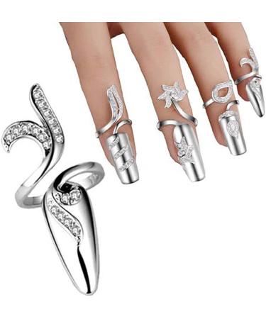 4 PCS Rhinestone Finger Tip Nail Rings - Adjustable Opening Nail Art Charms in Silver Women's Fashion - Buy Online on GoSupps.com