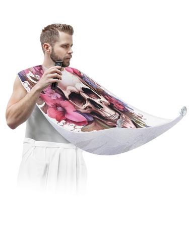 Skulls Flowers Beard Bib Apron Beard Hair Catcher for Men Shaving Fathers Day Anniversary Christmas Gifts for Dad Husband Beard Bib with 2 Suction Cups