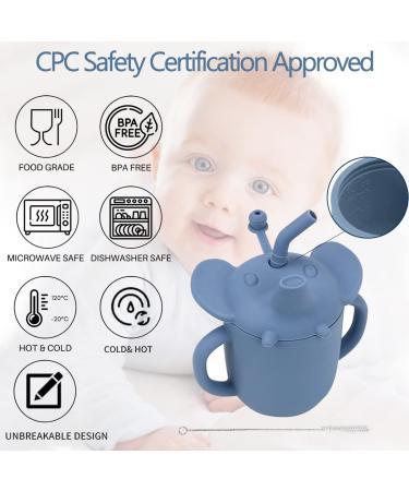 Elephant Silicone Sippy Cup | Transition Straw Cup for Babies 6m+ | 3-in-1 Training Cup with Cleaning Brush | BPA Free | Microwave & Dishwasher Safe | 7oz Bluestone - Buy Online on GoSupps.com