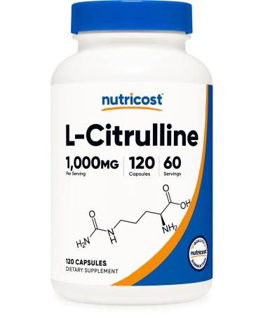 Nutricost L-Citrulline 500mg 120 Capsules - Gluten Free Non-GMO 1000mg Per Serving (60 Serv) 120 Count (Pack of 1)