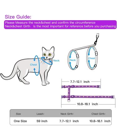 Basuppit Cat Harness and Leash Set - Adjustable, Escape Proof Nylon - Glow in The Dark Purple Design - Buy Online on GoSupps.com