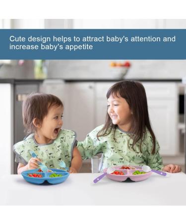 Vicloon Baby Suction Plate 3Pcs - Non Slip Silicone Weaning Plate for Toddler Kids - Divided Dishes for Self Feeding - Fits Highchairs Trays - Blue/Pink/Beige - Buy Online on GoSupps.com