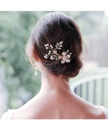 Huilimei Wedding Hair Comb Pearl Flower Bridal Headpiece for Wedding Prom Daily Dressing Gold Hair Accessories for Women and Girls Long Curly Bun Hair - Buy Online on GoSupps.com