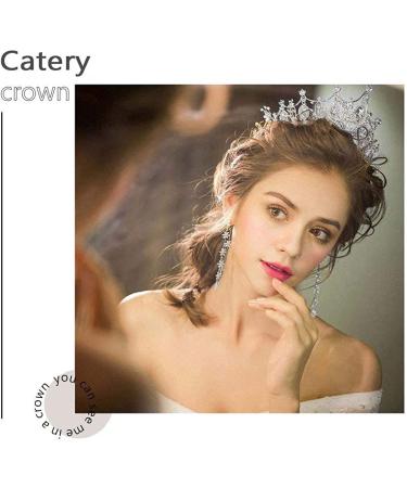 Catery Silver Baroque Queen Crown and Tiara - Crystal Pearl Wedding Tiara for Bride - Rhinestone Princess Tiara for Women and Girls - Buy Online on GoSupps.com