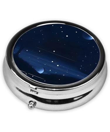 Dark Blue Night View Round Pill Box - 3 Compartment Travel Organizer for Easy Medication Storage - Buy Online on GoSupps.com