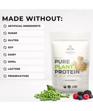 Gorilla Gulps 100% Organic Pure Plant Protein Powder | USDA Certified | Organic Protein Powder | Vegan | Non-GMO | Sugar Soy Dairy & Gluten Free | 20 Servings - Unflavored Unflavored 1.32 Pound (Pack of 1) - Buy Online on GoSupps.com