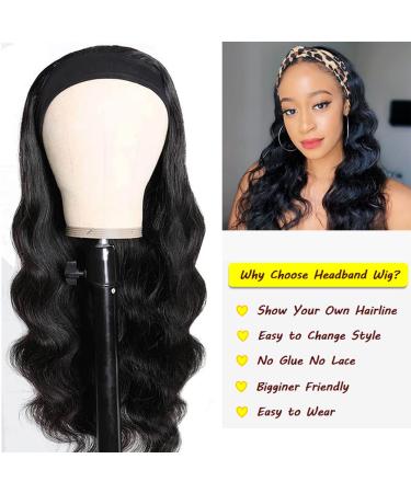 18 Inch Body Wave Headband Wig for Black Women | 100% Brazilian Virgin Human Hair | Glueless Machine Made Headband Wig 150% Density - Buy Online on GoSupps.com