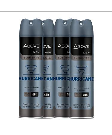 Above Spray Deodorant for Men (Hurricane) -48 Hour Deodorants & Antiperspirants Dry Spray- NO White Marks,- Cruelty Free, NO Alcohol, Triclosan- 3.17 oz - Pack of 4 Hurricane - 4 Units
