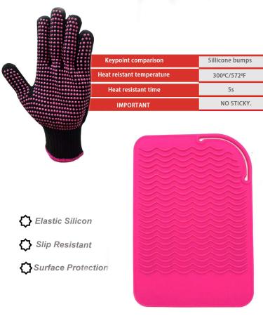 Heat Resistant Glove & Mat Set for Curling Irons, Hair Straighteners, Flat Irons - Pink Silicone Bump Glove & Mat Combo - Buy Online on GoSupps.com