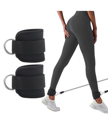 2 pieces of foot loops cable pull fitness ankle straps with D-rings foot cuffs and carabiners for fitness training foot cuffs cable train for men and women leg extensions gluten muscles (black)