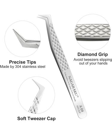 Nagaraku Professional Precision Tweezers for Eyelash Extensions - Diamond Handle Curved Volume Cluster - Easy Fan Prefabricated Stainless Steel (A-04) - Buy Online on GoSupps.com