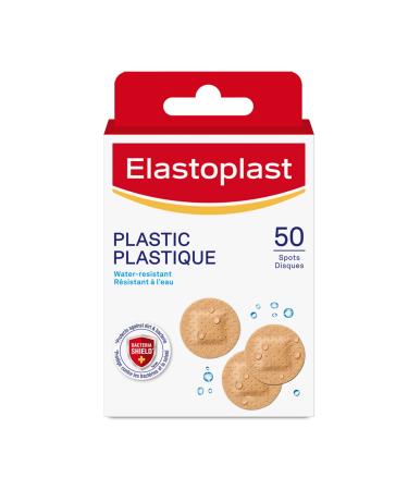 Elastoplast Plastic Water-Resistant Bandages for Small Wound Care and First Aid Kit Discreet Size Strong Adhesion Repel Water and Dirt Bacteria Shield First Aid Supplies 50 Spots Beige 50 Strips