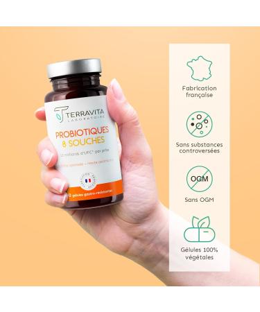 Probiotiques Flore Intestinale | Microbiote et Sant Digestive | 8 Souches Bio-actives dont Lactobacillus Reuteri et Acidophilus | 60 G lules Gastro-r sistantes | Made in France | Terravita - Buy Online on GoSupps.com