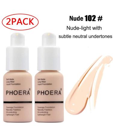 PHOERA 2 Pack Liquid Foundation - Flawless Matte Coverage, Waterproof, 24 HR Oil Control in 102 Nude - Buy Online on GoSupps.com