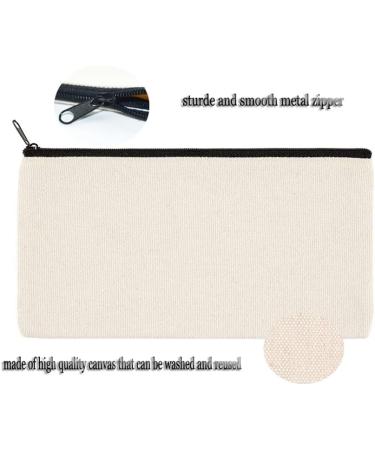 14-Piece 8x5 Inch Blank Craft DIY Canvas Pencil Case - Beige Multipurpose Travel Toiletry Pouch with Black Zipper - Buy Online on GoSupps.com