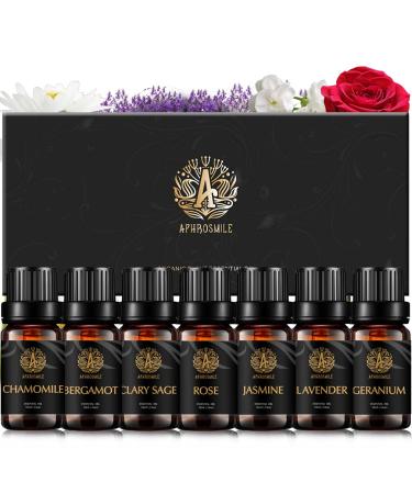 Aromatherapy Rose Essential Oil Set for Diffuser 7x10ml 100% Pure Chamomile Essential Oils Set for Humidifier - Pure Bergamot Clary Sage Jasmine Geranium Lavender Oils Set for Air Freshener