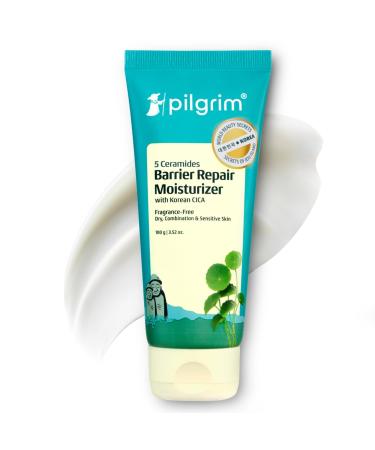 Pilgrim Cica Moisturizer for Face with 5 Ceramides & Hyaluronic Acid | Hydrating Fragrance-Free Cream for Dry Sensitive & Combination Skin | Repairs Skin Barrier | 3.53 Oz (100g)