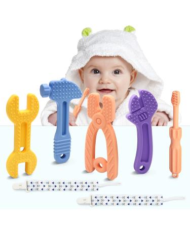 Baby Boy Toys - Baby Molar Teether Teething Toys 0-6 Months 6-12 - Soothe Babies Sore Gums Chew Toys - BPA Free Silicone - 7 Pack Hammer Set-7 Pack