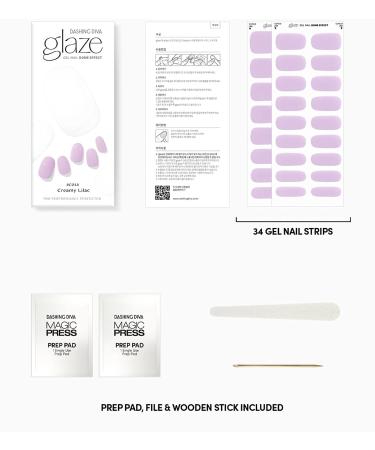 Dashing Diva Glaze Nail Strips - Creamy Lilac | Long Lasting & Chip Resistant Gel Nail Wraps | LED Lamp Compatible | 34 Salon Quality Light Purple Strips - Buy Online on GoSupps.com