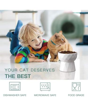 Frewinky Ceramic Cat Bowls - Anti Vomiting Raised Cat Food & Water Bowl Set - 13.5 Oz Pure White - Buy Online on GoSupps.com