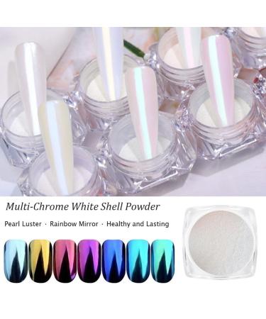 White Pearl Aurora Metallic Nail Powder - Iridescent Holographic Chrome Pigment for Glitter Manicure - 7 Colors Selection - Buy Online on GoSupps.com