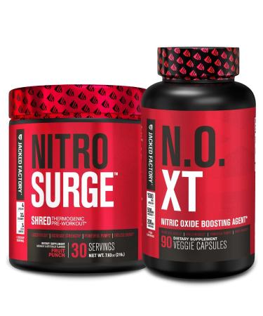 Jacked Factory Nitrosurge Shred Thermogenic Pre-Workout in Fruit Punch & N.O. XT Nitric Oxide Booster for Men & Women