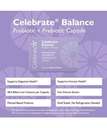 Celebrate Vitamins Balance Probiotic + Prebiotic - Post Bariatric Surgery Daily Supplement for Women & Men 28.5 Billion CFU - Supports Digestive & Immune Health Gluten Free (30 Capsules) 1 Count (Pack of 1) - Buy Online on GoSupps.com