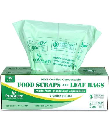 ProGreen 3 Gallon 100% Compostable Trash Bags - 100 Count | Extra Thick 0.71 Mil | Kitchen Compost Bin Bags for Food Scraps and Yard Waste | ASTM D6400 BPI & TUV AUSTRIA Certified - Buy Online on GoSupps.com