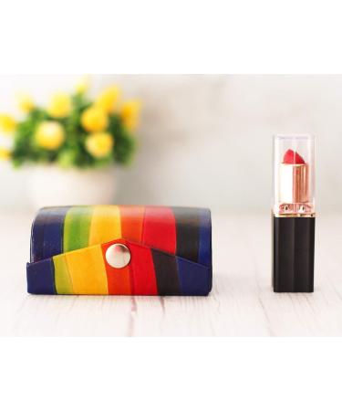 Buy Multicolor Leather Lipstick Case Holder with Mirror - Perfect Valentine's Day Gift for Women | Holds 2 Lipsticks | Cosmetic Storage Organizer - Buy Online on GoSupps.com