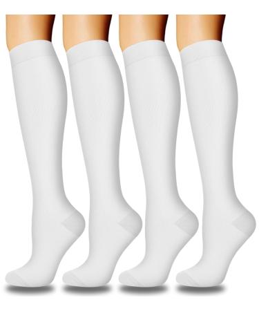 4 Pairs Copper Compression Socks for Women & Men Circulation 15-20 mmHg - Best Support for Nurses Running D-white Small-Medium