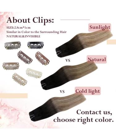 Easyouth Black Ombre Clip in Hair Extensions 14 Inch 70g 7Pcs - Balayage Black to Brown and Blonde Human Hair Clips - Buy Online on GoSupps.com