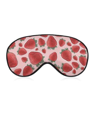 Sleep Mask Lightweight Comfortable Super Soft Strawberry Fruit Pink Adjustable Eye Mask for Sleeping Travel Shift Work Naps Night Blindfold Eyeshade