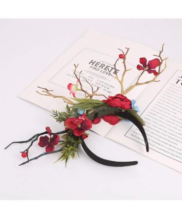 Lurrose headband Branch Antler Headdress Elf Flower Headwear antler flower floral hair garland Forest Hair Accessory christmas party favor halloween headpiece antlers plastic Fairy - Buy Online on GoSupps.com