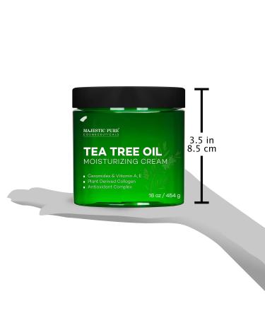 MAJESTIC PURE Tea Tree Oil Moisturizing Cream 16 oz - Ceramides, Vitamins A & E, Vegan Collagen - Moisturizer for Body, Face & Feet - For Dry, Oily Skin, Wrinkles, Acne & Scars - Buy Online on GoSupps.com