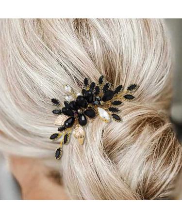 Casdre Rhinestones Wedding Hair Comb Party Prom Black Crystal Hair Piece Bridal Hair Accessories for Women and Girls (B Gold) - Buy Online on GoSupps.com