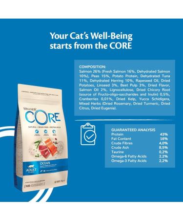 Wellness CORE Adult Ocean 300g Salmon & Tuna Dry Cat Food for All Cats Grain-Free High Fish Content Protein-Rich Supports Healthy Skin & Shiny Coat Ocean - Salmon & Tuna 300g - Buy Online on GoSupps.com