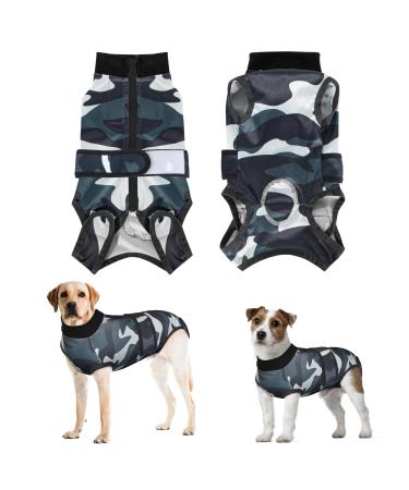 Eyein Dogebody after op breathable soft one-piece for dogs with zipper and belt to protect wounds e-neck band Alternative for pets (camouflage XS) XS camouflage