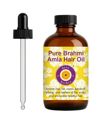 d ve herbes Brahmi Amla Hair Oil with Glass Dropper | Infused | Pure | Non-Sticky | Lightweight | For Facial Care | Men & Women | 120ml (4 oz)